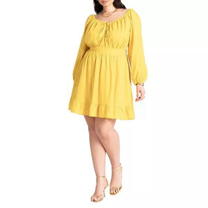 Women's ELOQUII Yellow Long Sleeve Mini Dress Plus Size 16